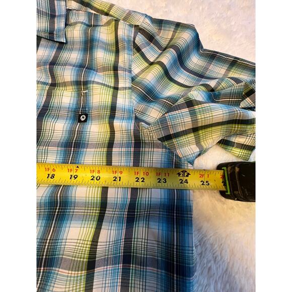 Marmot Men's Blue and Green Plaid Button Up Light Weight Short Sleeve Shirt XL - Picture 8 of 10